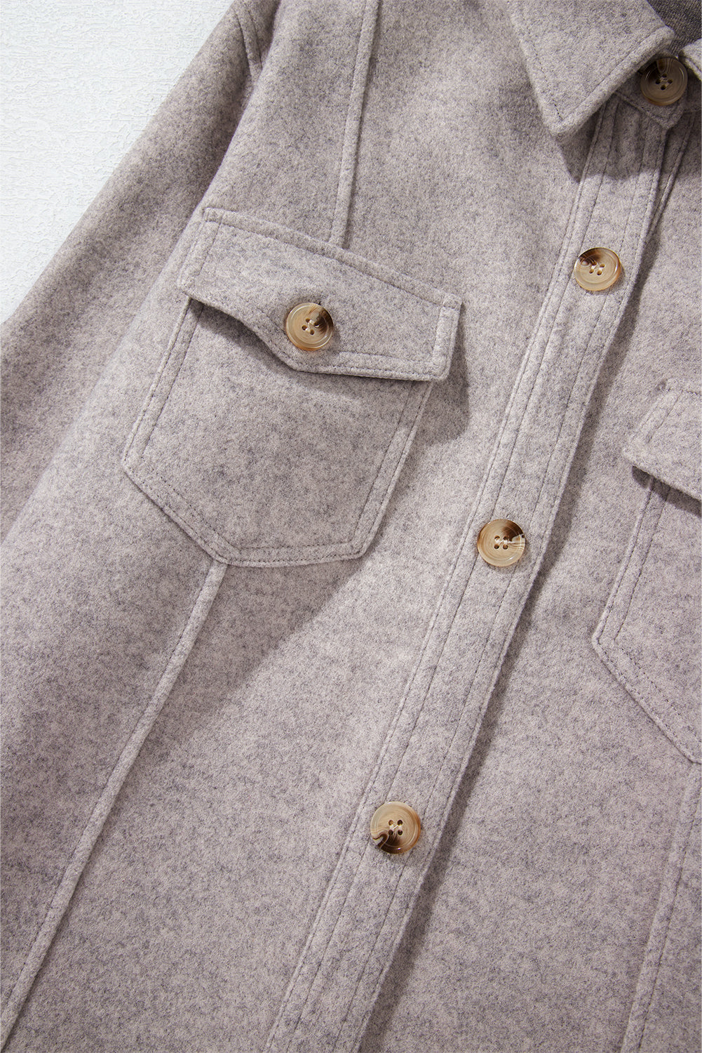 Turn Down Collar Flap Pockets Buttoned Shacket | Light Grey