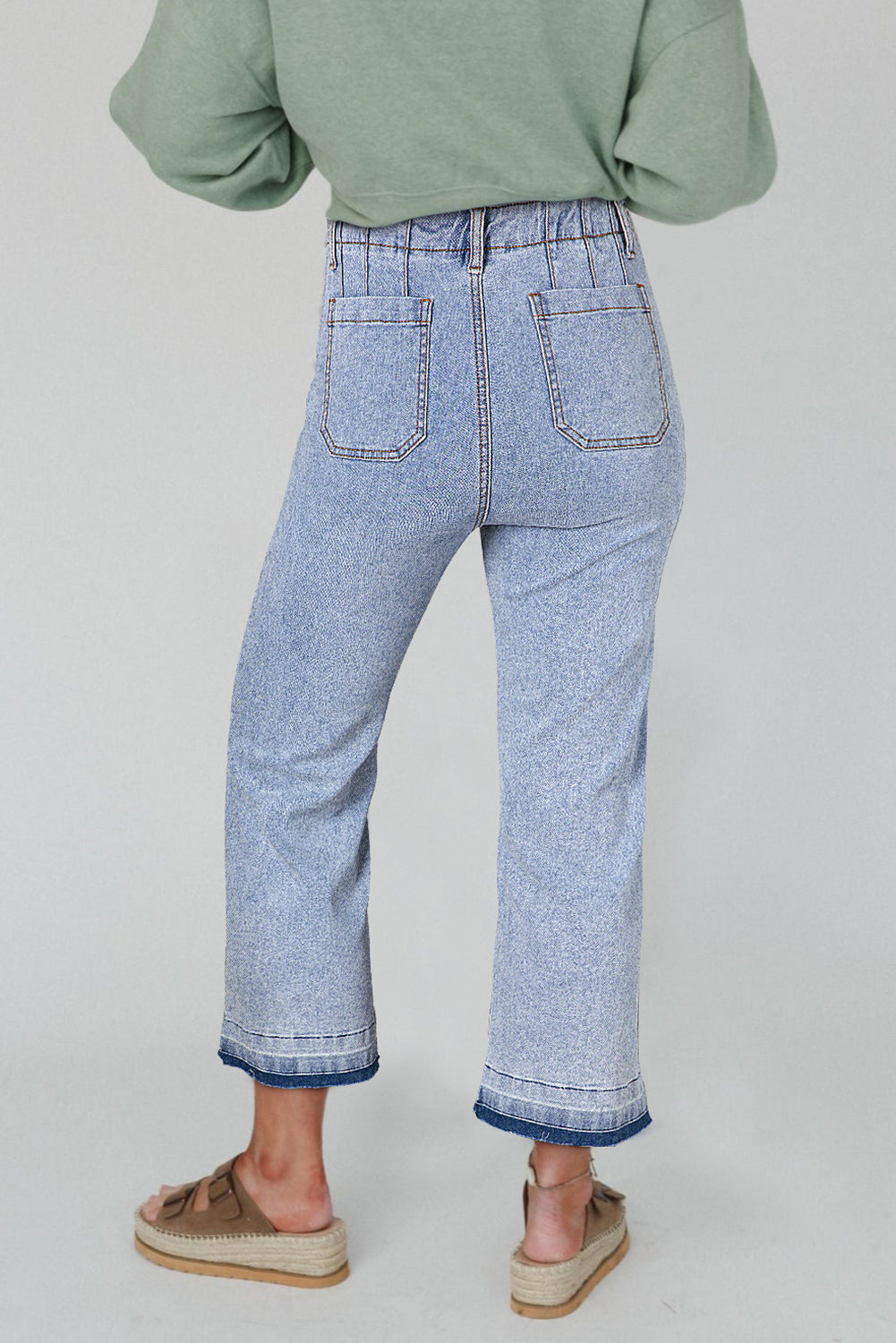 Acid Wash Contrast Edge Pocketed Cropped Jeans | Beau Blue