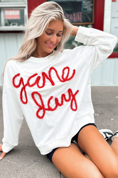 Tinsel Game Day Drop Shoulder Graphic Sweatshirt | White