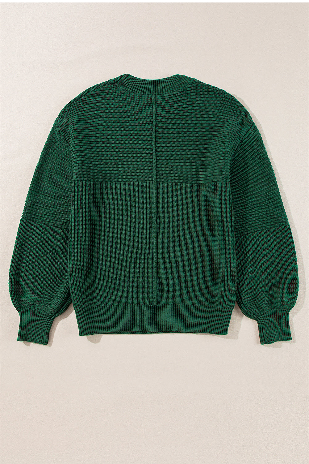 Textured Knit Crewneck Lantern Sleeve Sweater | Blackish Green