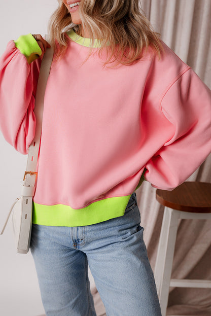 Colourblock Bubble Sleeve Sweatshirt | Pink