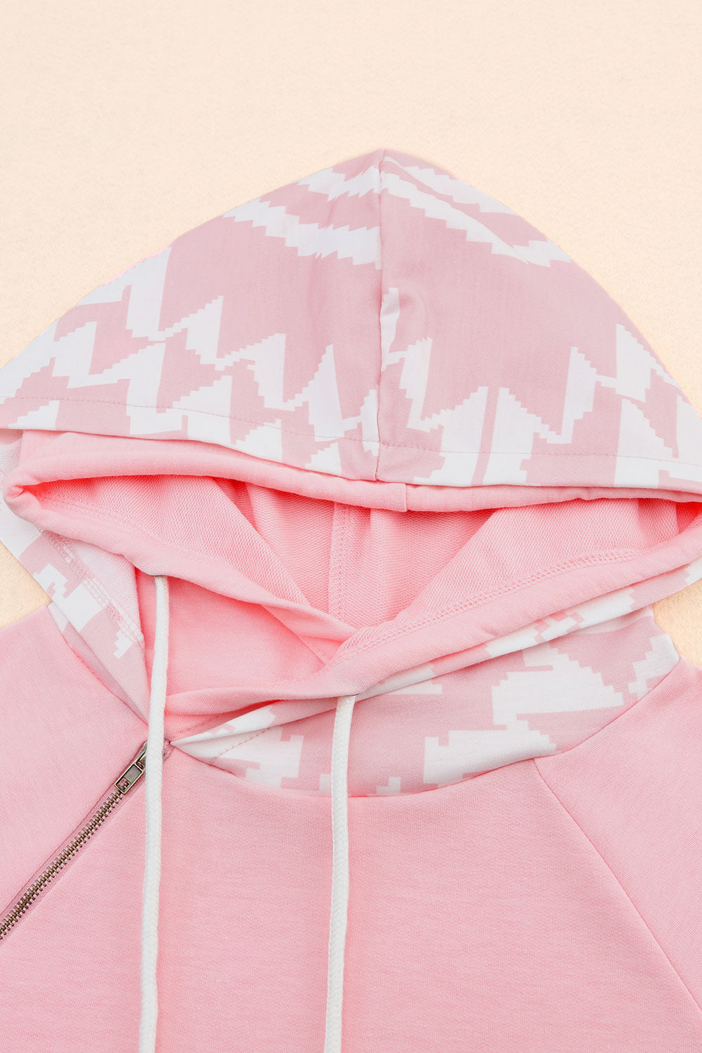 Aztec Print Patchwork Thumb Hole Hoodie | Pink