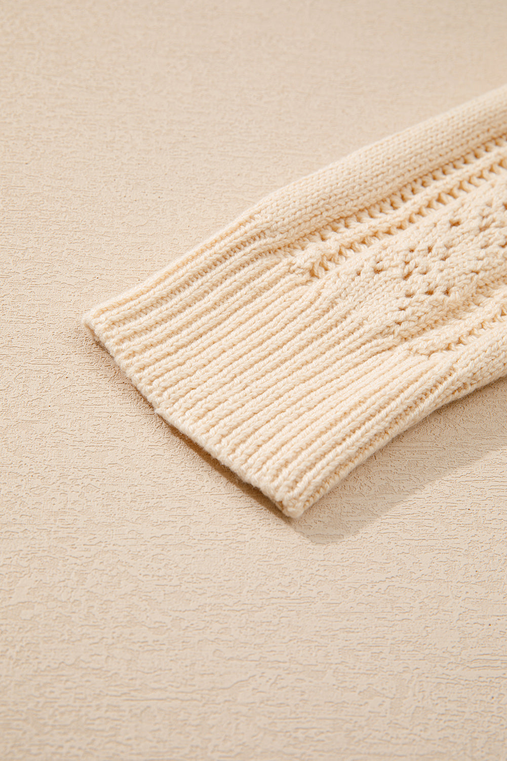 Open Knit Drop Shoulder Sweater Cardigan | Beige