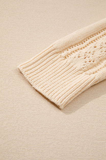 Open Knit Drop Shoulder Sweater Cardigan | Beige