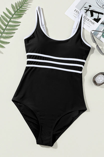 Contrast Trim Colourblock U Neck One Piece Swimwear | Black