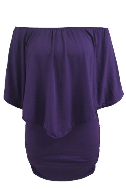 Plus Size Dressing Layered  Mini Poncho Dress | Purple