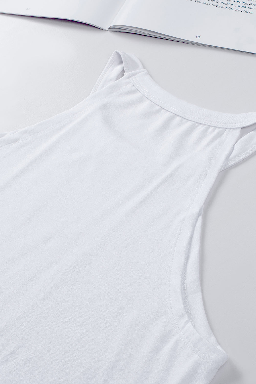 Solid Colour Crew Neck Tank Top | White