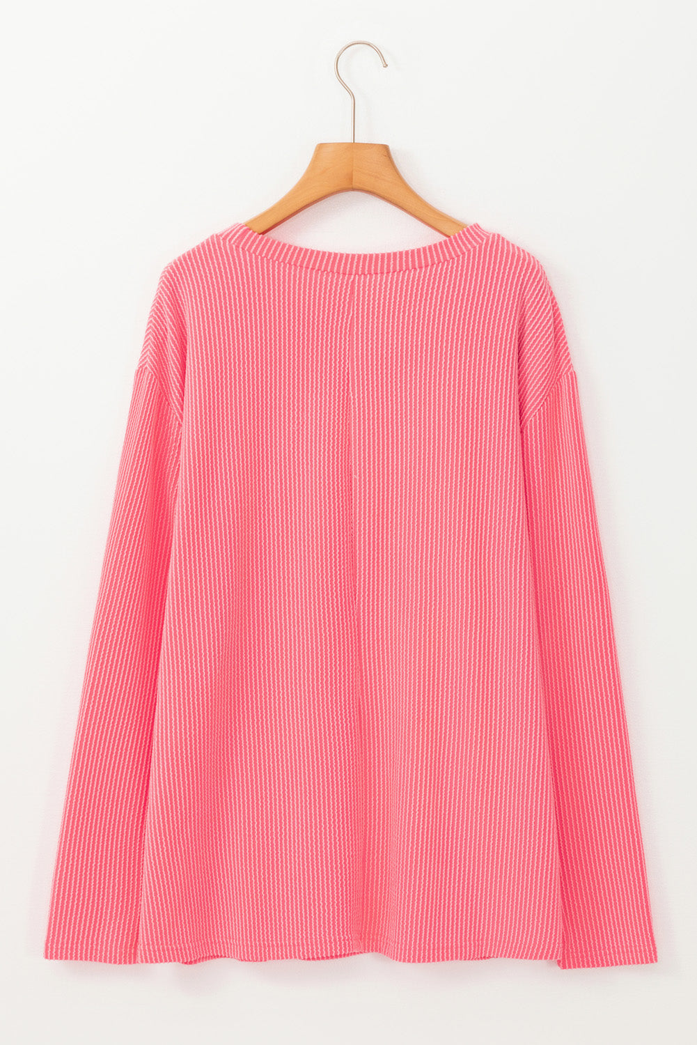 Plus Size Ribbed Textured Long Sleeve T Shirt | Peach Blossom