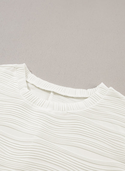 Wavy Texture Drop Shoulder Long Sleeve Top | White