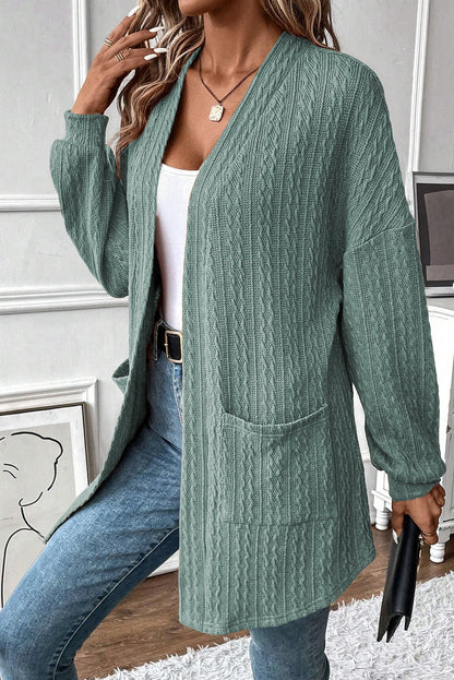 Textured Knit Side Pockets Open Front Cardigan | Canton