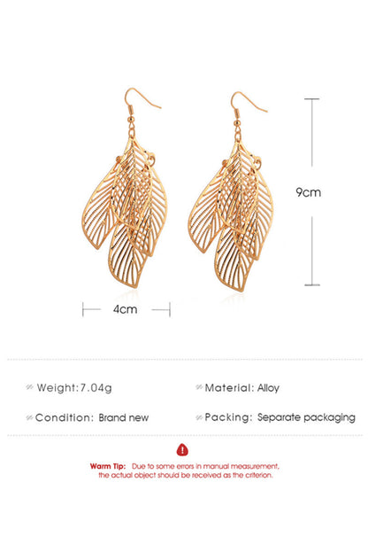 Hollow Out Leaves Plated Alloy Hook Earrings | Gold