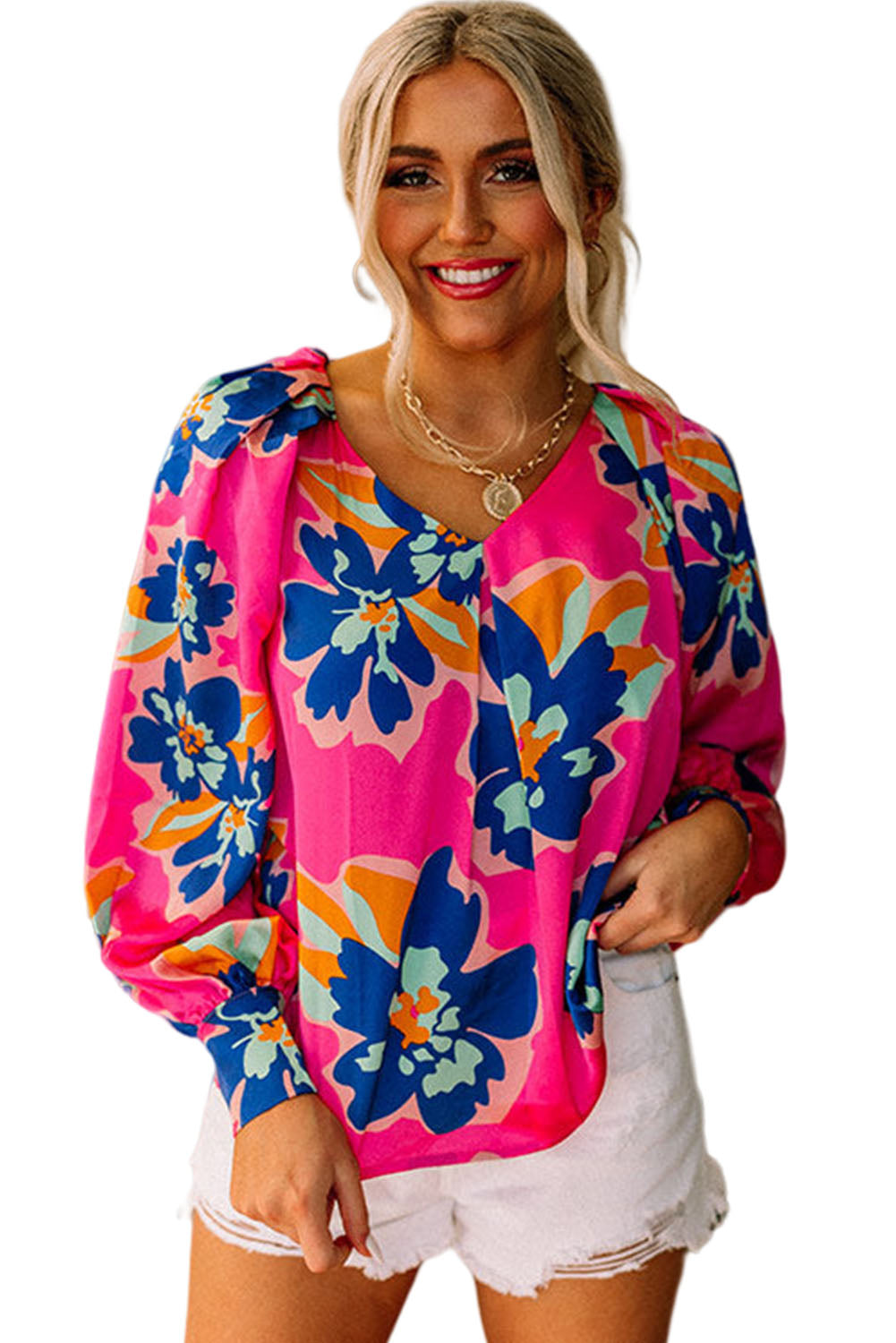 Flower Print Puff Sleeve Blouse | Rose