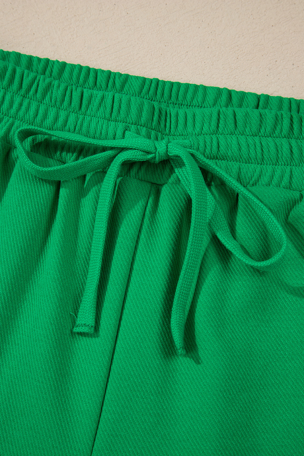 Two Tone Contrast Textured Crewneck Tee And Shorts Set | Bright Green