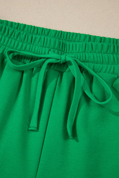 Two Tone Contrast Textured Crewneck Tee And Shorts Set | Bright Green