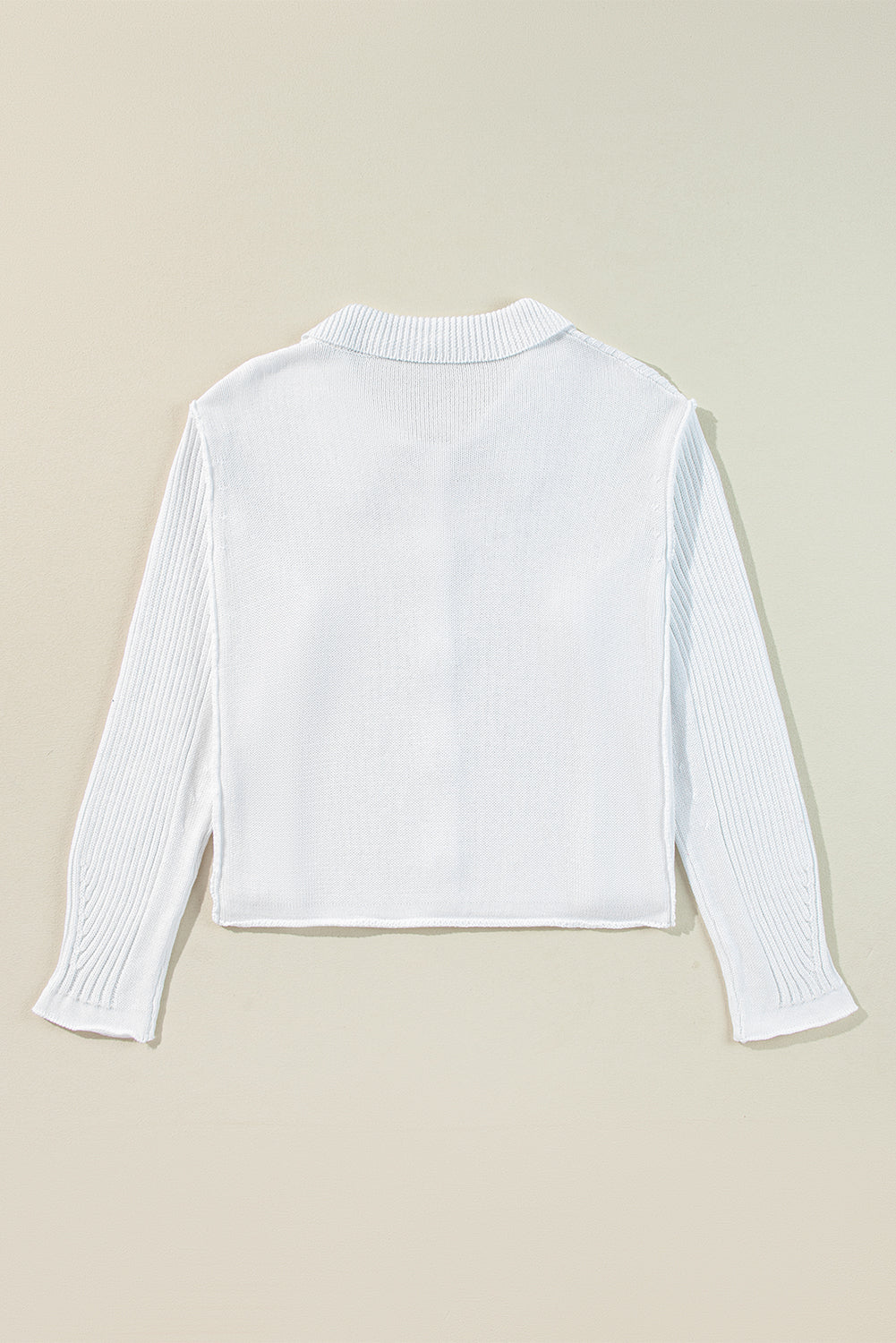 Collared Button-Up Loose Fit Casual Sweater | White