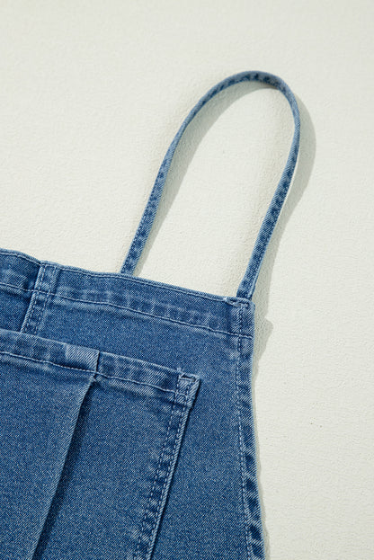 Adjustable Tie Straps Cropped Wide Leg Denim Overalls | Dusk Blue