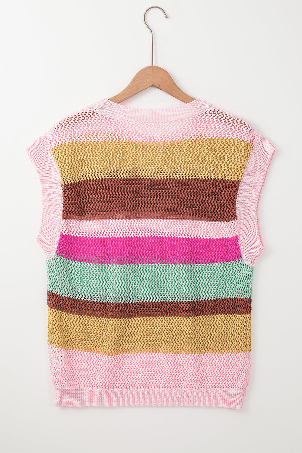 Crochet Cap Sleeve Loose Fit Sweater T Shirt | Pink Stripe