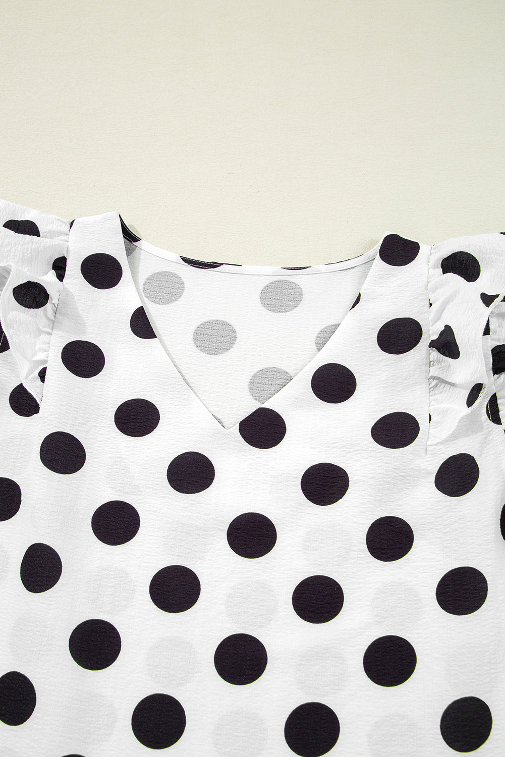 Polka Dot Print Ruffled Sleeve V Neck Blouse | White