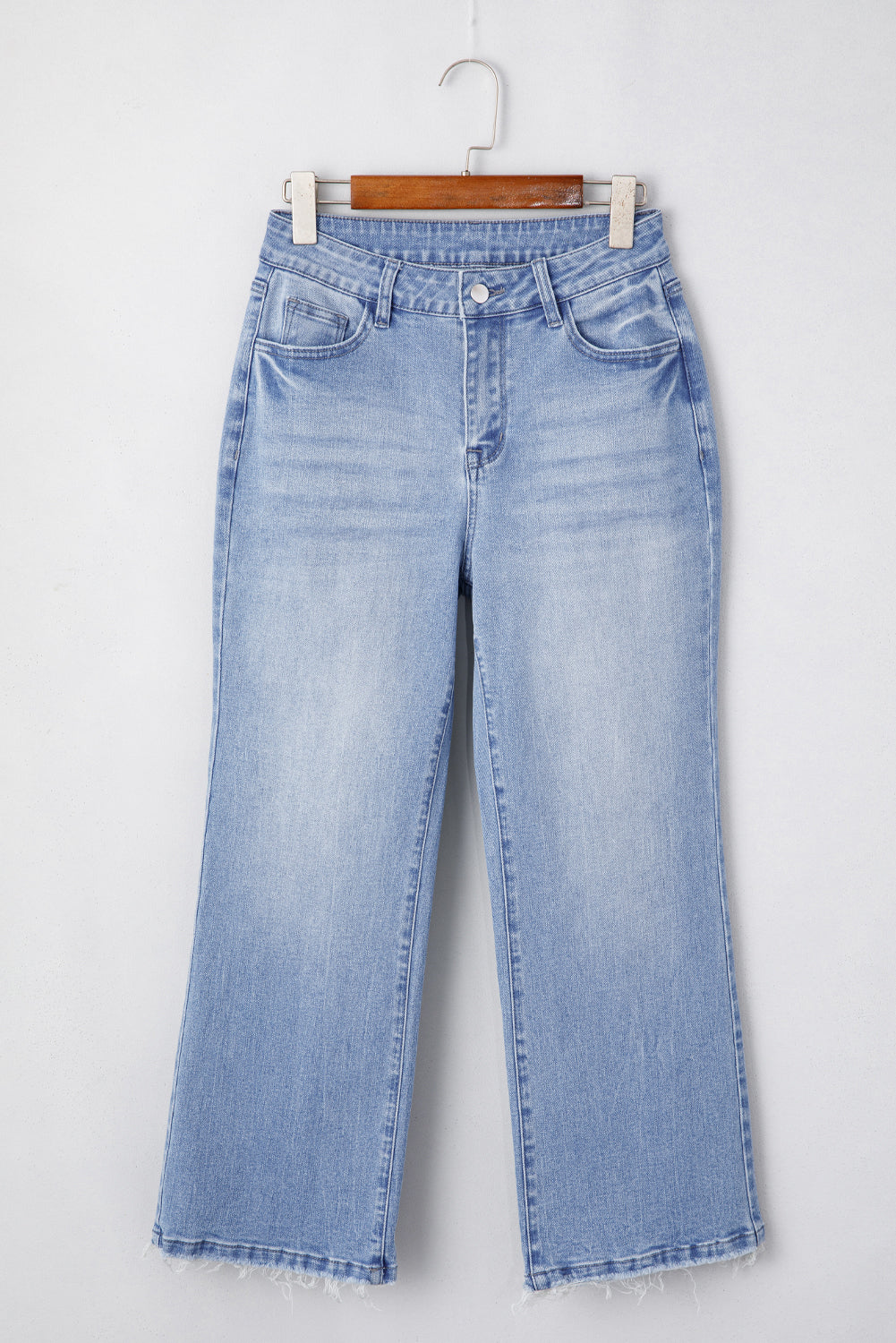 Mineral Wash Raw Hem High Waist Flared Jeans | Beau Blue