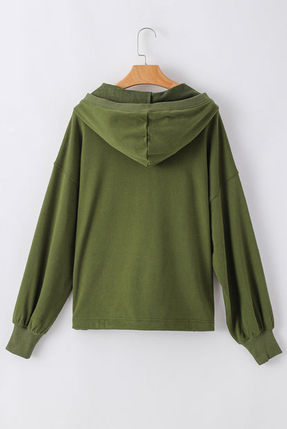 Solid Kangaroo Pocket Half Zipper Oversized Hoodie | Moss Green