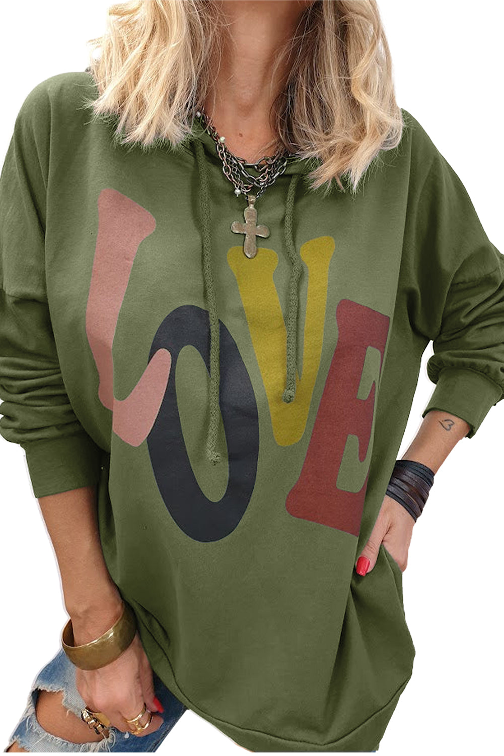 Love Letter Graphic Drop Shoulder Oversize Hoodie | Mist Green