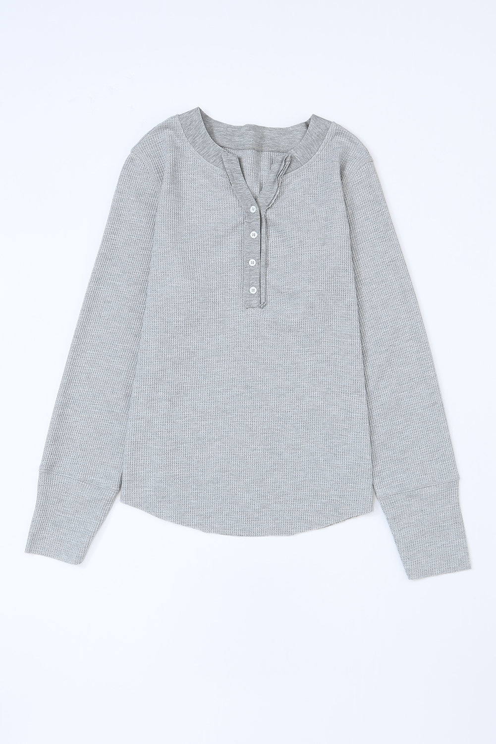 Trimmed Neckline Waffle Knit Henley Top | Gray