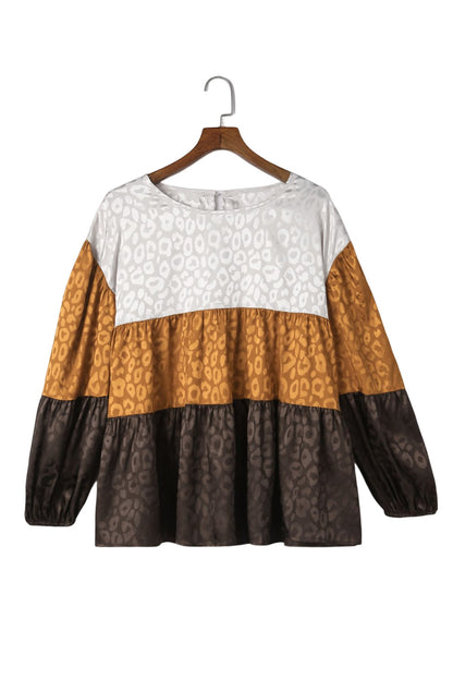 Colour Block Balloon Sleeve Blouse | Leopard