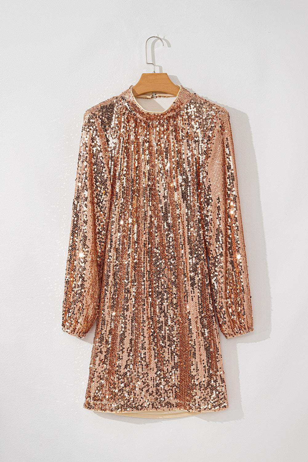 Sequined Long Sleeve Cutout Back Mini Dress | Gold