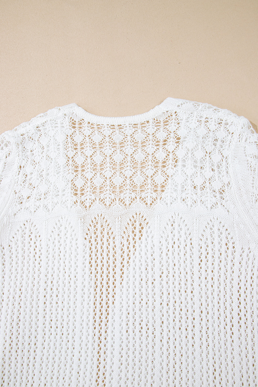 Crochet Hollow Out Open Front Cardigan | White