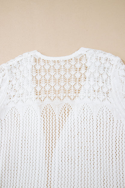 Crochet Hollow Out Open Front Cardigan | White