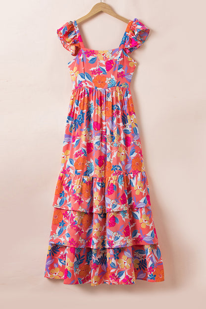 Floral Print Sleeveless Ruffle Tiered Maxi Dress | Pink