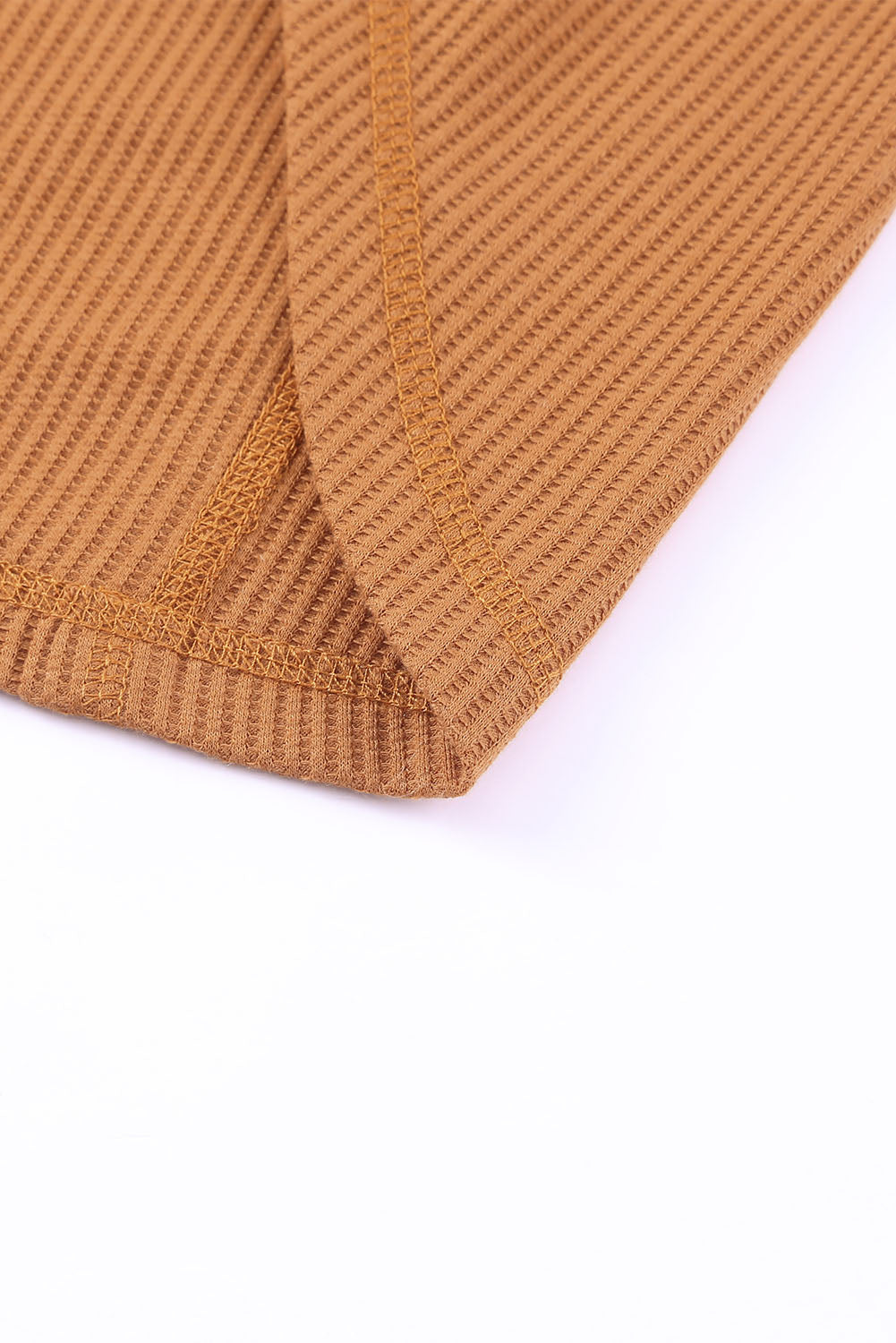 Waffle Knit Half Button Henley Top | Brown