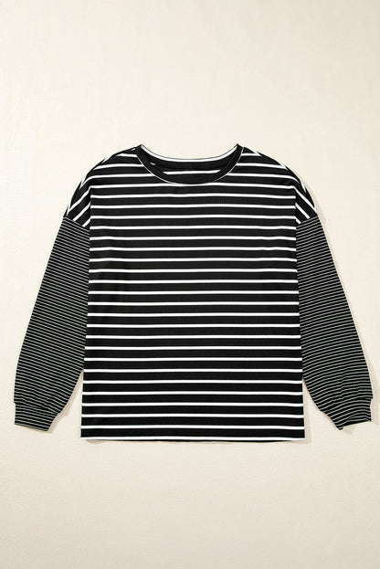 Patchwork Loose Long Sleeve Tee | Black Stripe