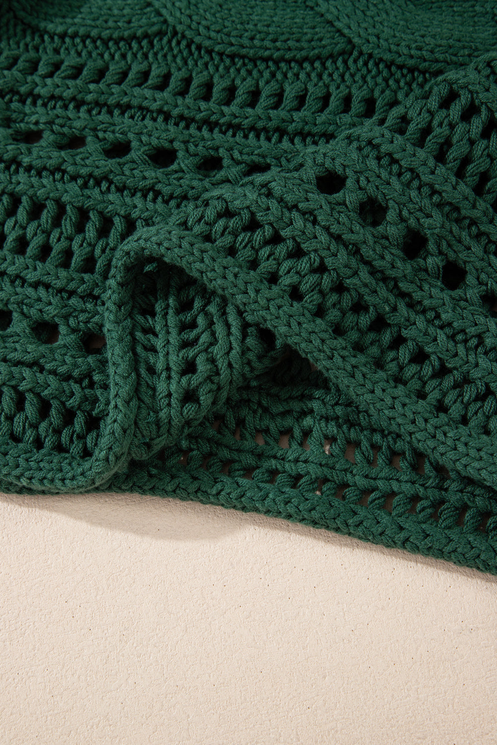 Hollow-Out Cable Knit Cropped Sweater | Blackish Green