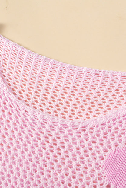 Big Flower Hollowed Knit Drop Shoulder Sweater | Light Pink