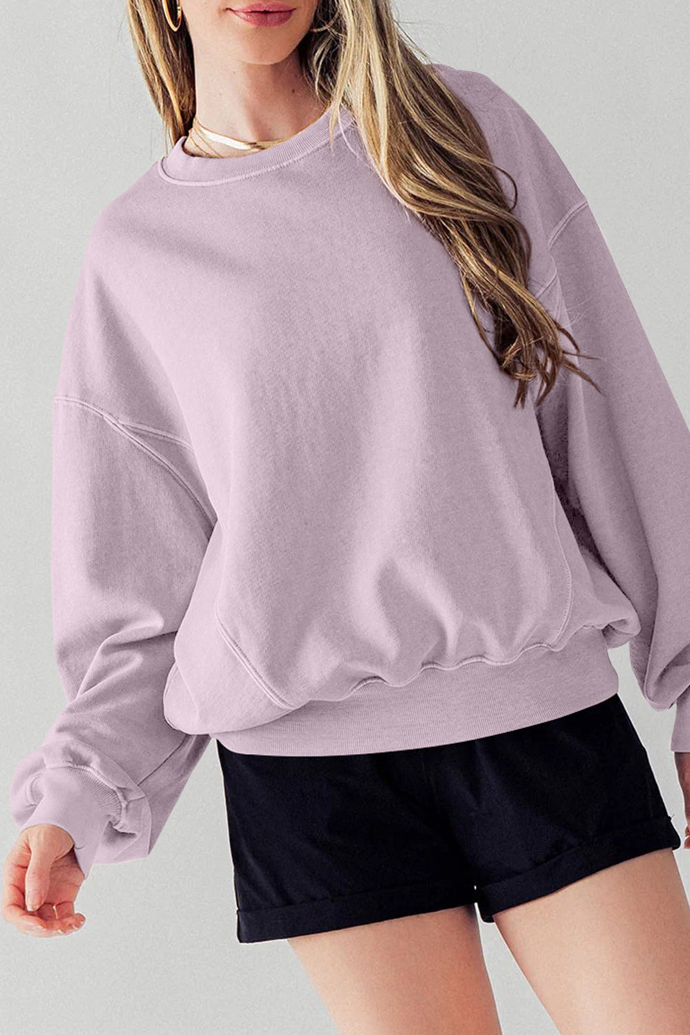 Exposed Seam Batwing Sleeve Drop Shoulder Sweatshirt | Orchid Petal