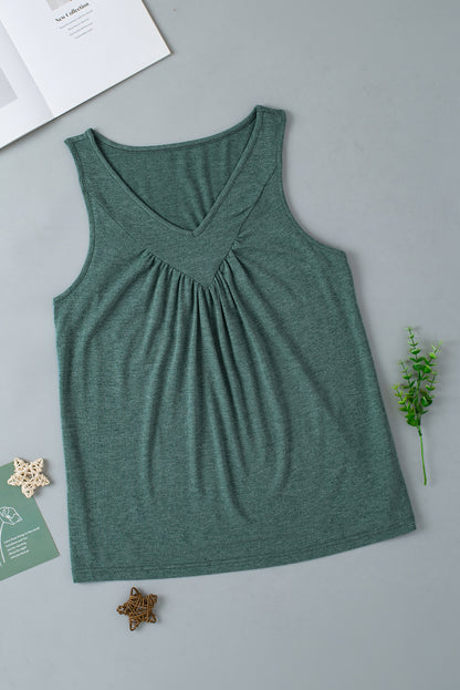 V Neck Ruched Tank Top | Mist Green