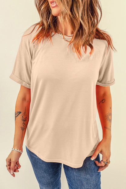 Casual Plain Crew Neck Tee | Khaki