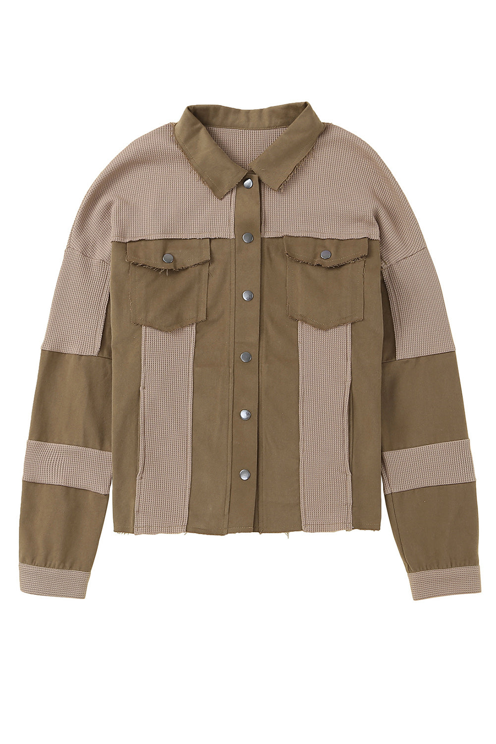 Ripped Seam Detail Button Up Waffle Knit Jacket | Brown