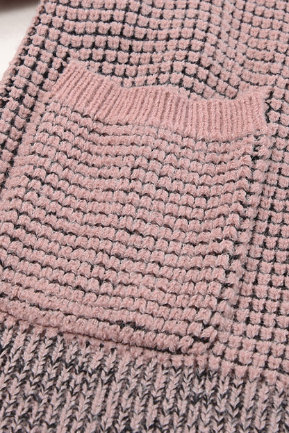 Chunky Waffle Knit Oversized Collar Cardigan | Pink