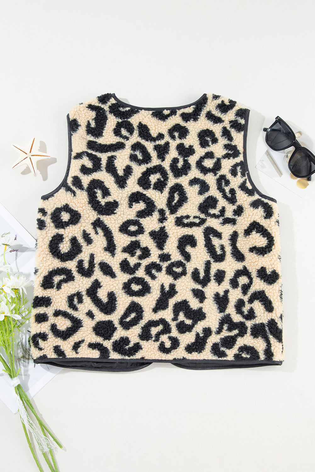 Leopard Print Sherpa Vest Coat | Black