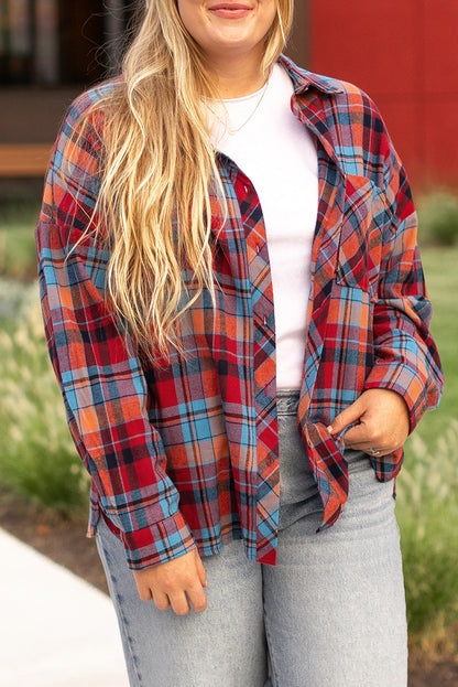 Plus Size Plaid Print Buttoned Shirt | Red