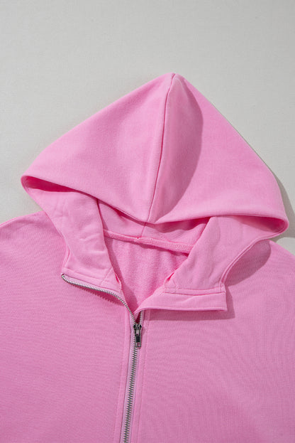 Half Zipper Kangaroo Pocket Short Sleeve Hoodie | Bonbon