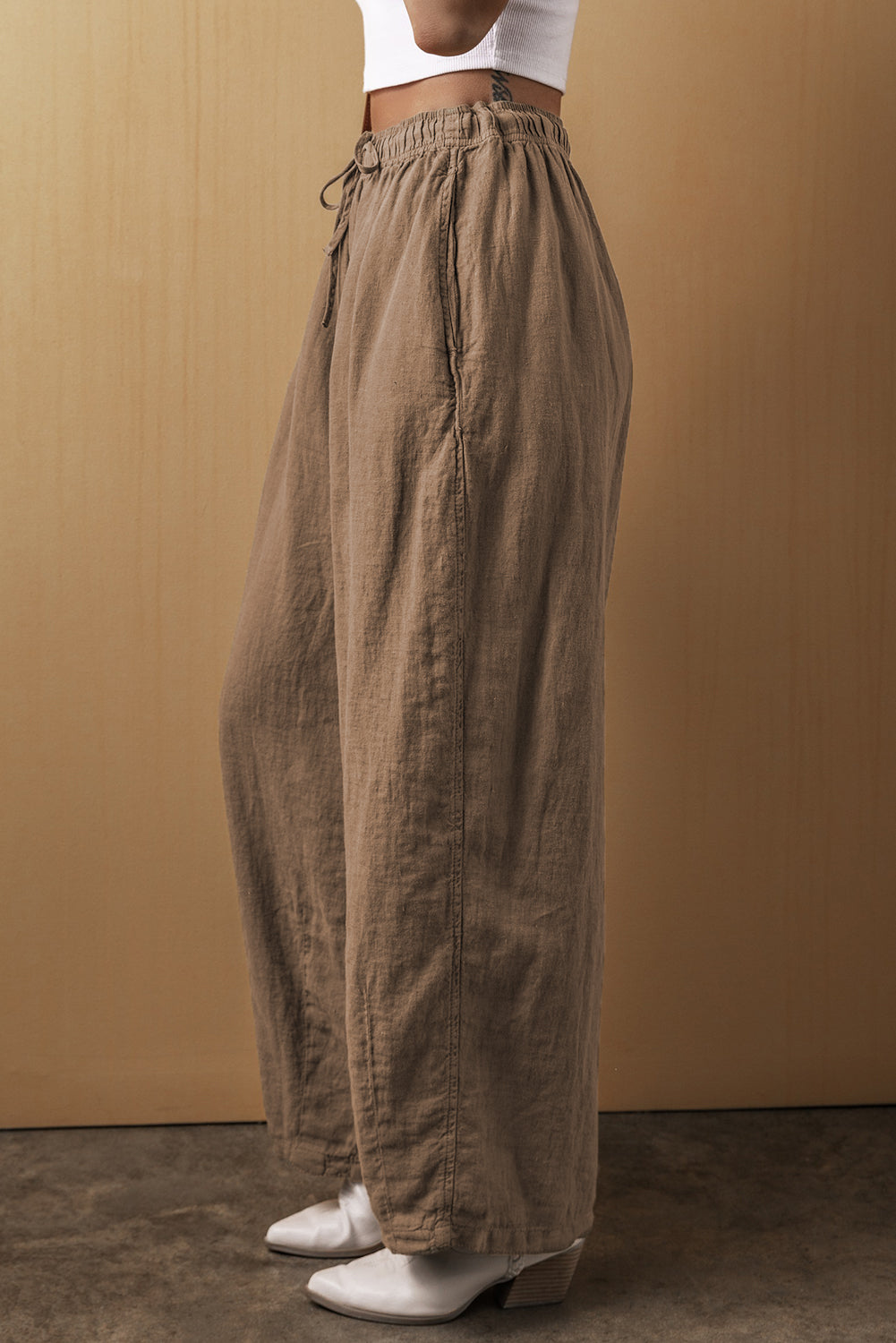 Cotton Linen Drawstring Waist Wide Leg Pants | Desert Palm