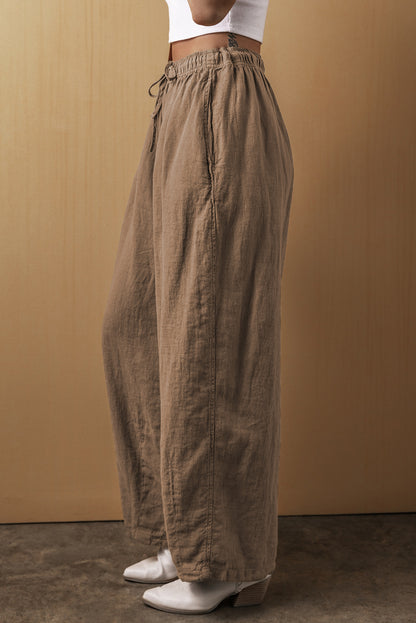 Cotton Linen Drawstring Waist Wide Leg Pants | Desert Palm