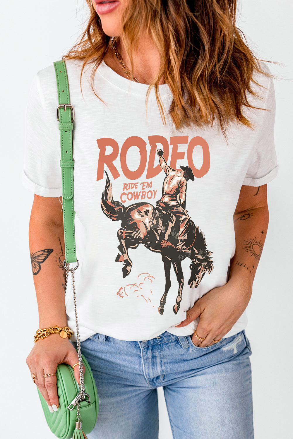 Rodeo Cowboy Graphic Crewneck T Shirt | White