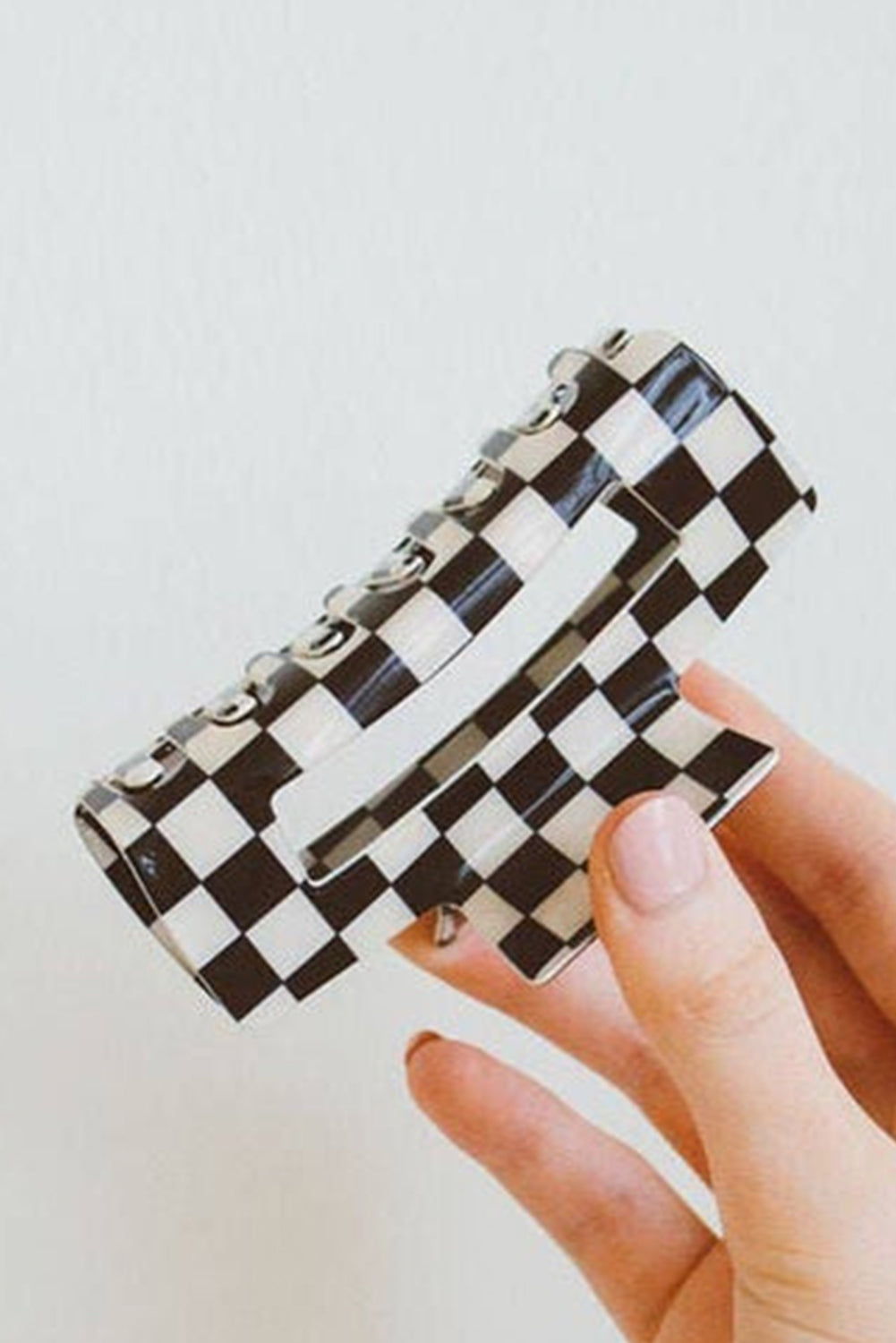 Checkered Print Hollow Out Hair Clip | Black