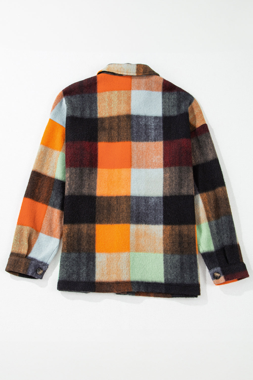 Plaid Print Flap Pocket Long Jacket | Orange