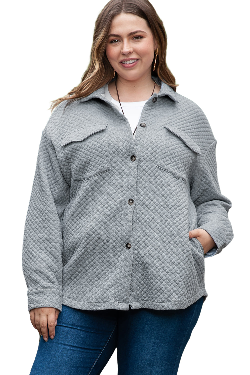 Plus Size Quilted Pattern Shacket | Gray