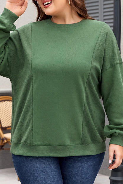 Loose Patchwork Crewneck Plus Size Sweatshirt | Blackish Green